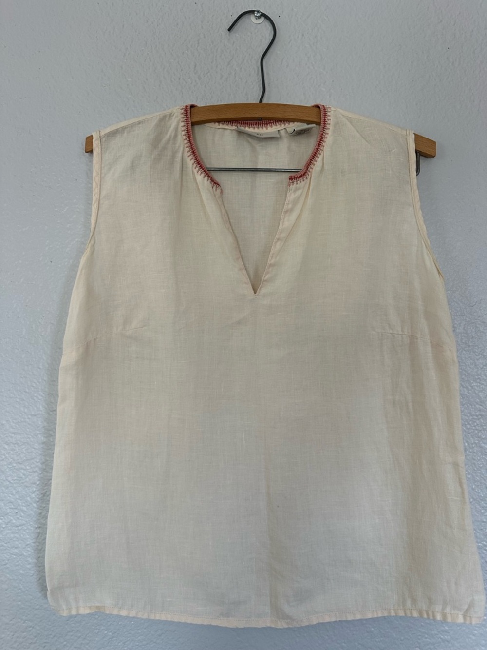 Embroidered Linen Cream Sleeveless Top